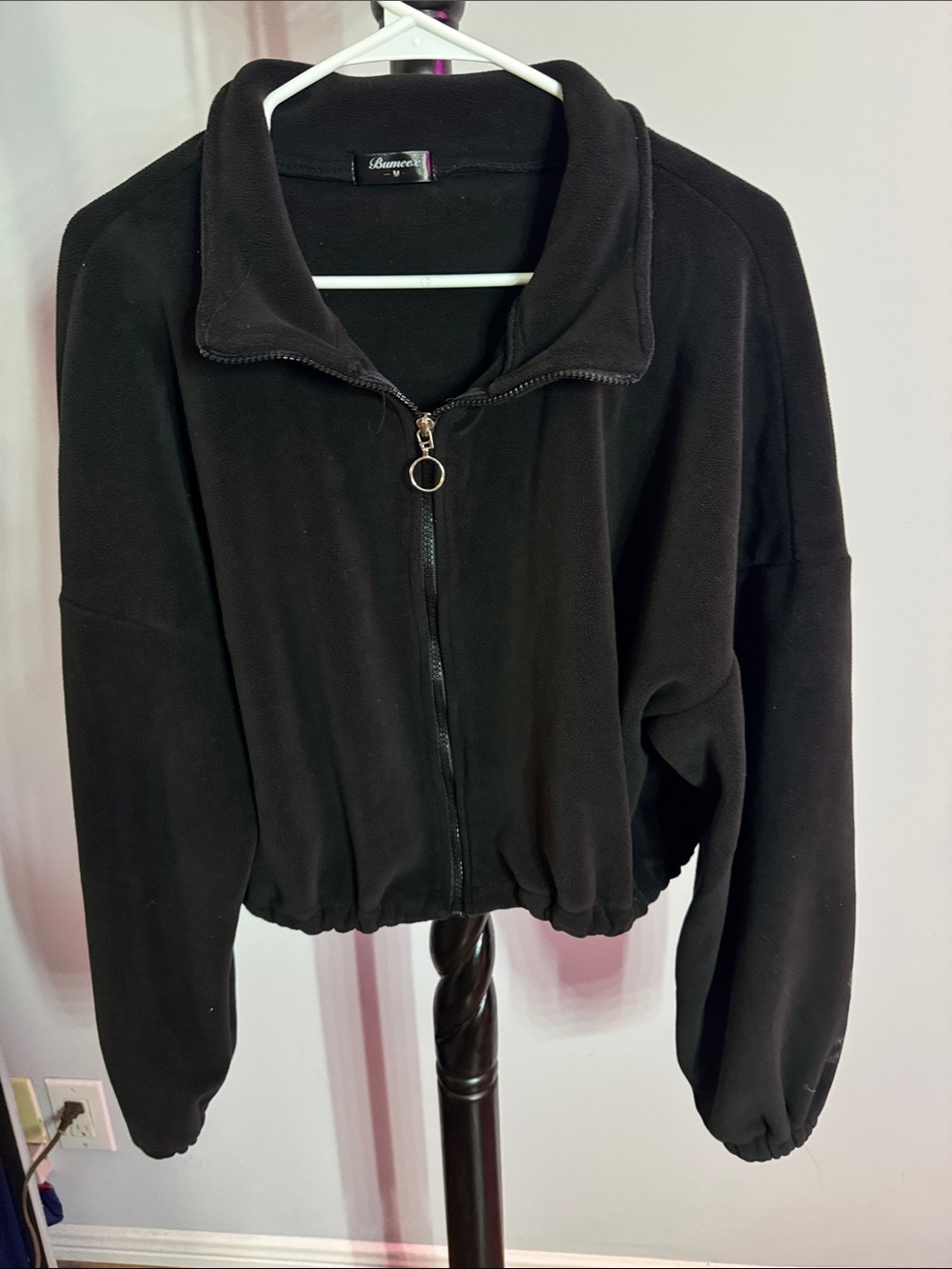 Black Cropped Bomber Blouson Jacket